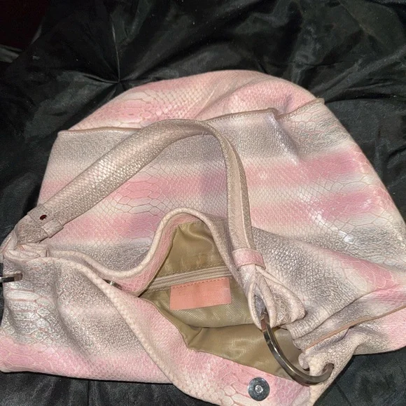 Large Real Leather Elegant Pink and Cream Womens Bag /Tote Genuine Leather Italy - Picture 4 of 9